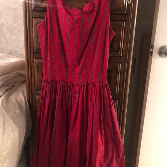 Vintage red dirndle Swiss Austrian dress prairie S - Picture 8 of 8